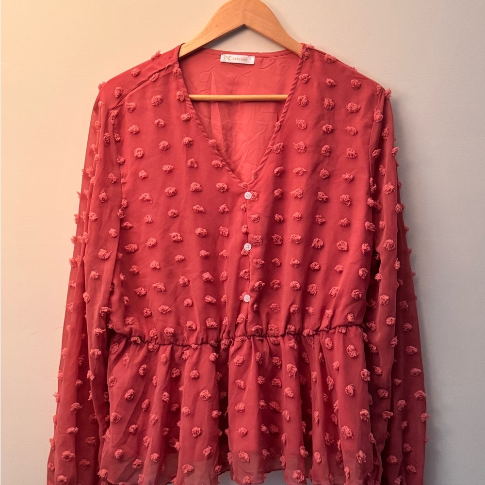 Amazon Pink Long Sleeve Ruffled Blouse